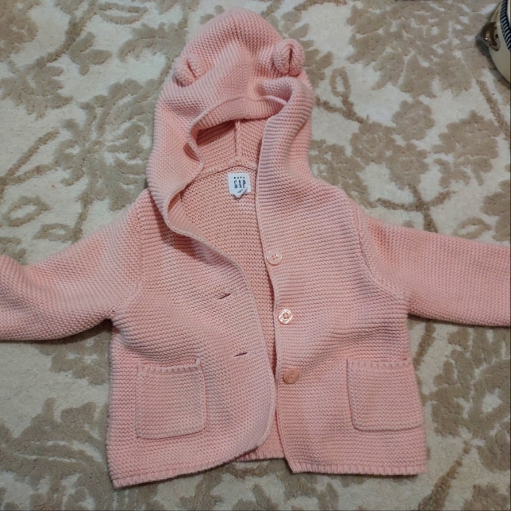 Gap pink bear sweater cardigan 3m-6m